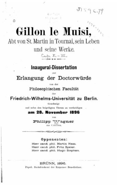 Cover for Philipp Wagner · Gillon le Muisi, abt von St. Martin in Tournai sein leben und seine werke (Paperback Bog) (2015)