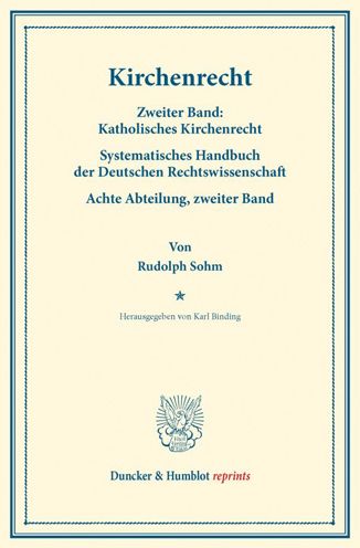 Cover for Sohm · Kirchenrecht. (Book) (2016)