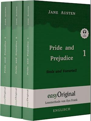 Cover for Jane Austen · Pride and Prejudice / Stolz und Vorurteil - Teile 1-3 Softcover (Buch + 3 MP3 Audio-CD) - Lesemethode von Ilya Frank - Zweisprachige Ausgabe Englisch-Deutsch (Book) (2023)