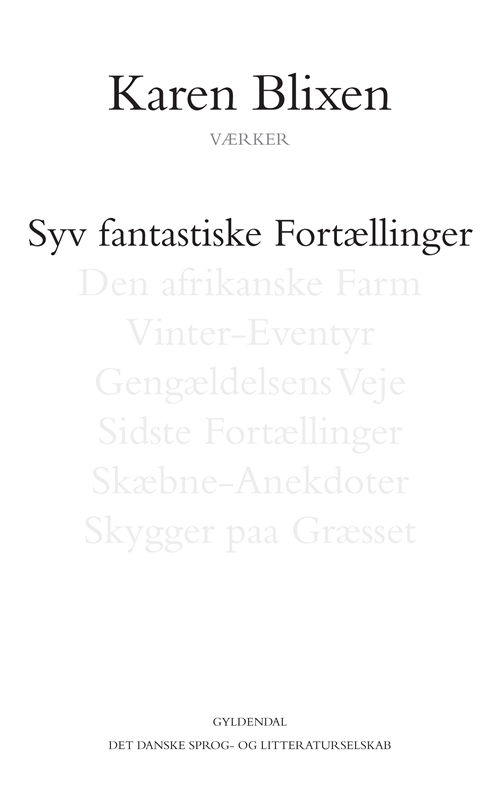 Cover for Karen Blixen · Syv fantastiske Fortællinger (Bound Book) [1e uitgave] [Indbundet] (2012)