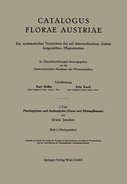 Cover for Erwin Janchen · I. Teil: Pteridophyten Und Anthophyten (Farne Und Blutenpflanzen) (Paperback Book) (1957)