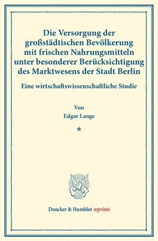 Cover for Lange · Die Versorgung der großstädtische (Buch) (2017)