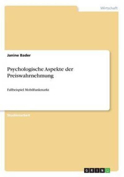 Cover for Bader · Psychologische Aspekte der Preisw (Bog)