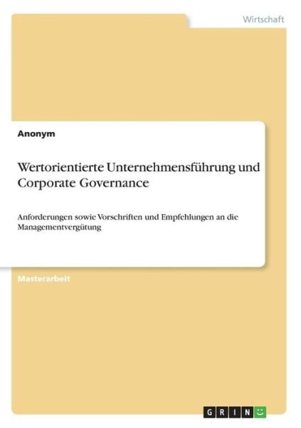 Cover for Anonym · Wertorientierte Unternehmensführ (Book) (2017)