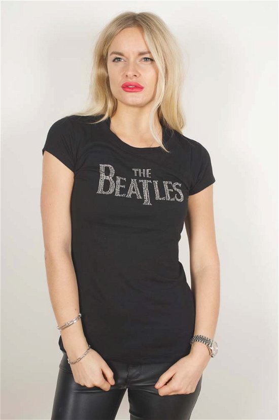 The Beatles Ladies T-Shirt: Drop T Crystals (Embellished) - The Beatles - Fanituote - Apple Corps - Apparel - 5055295355255 - 