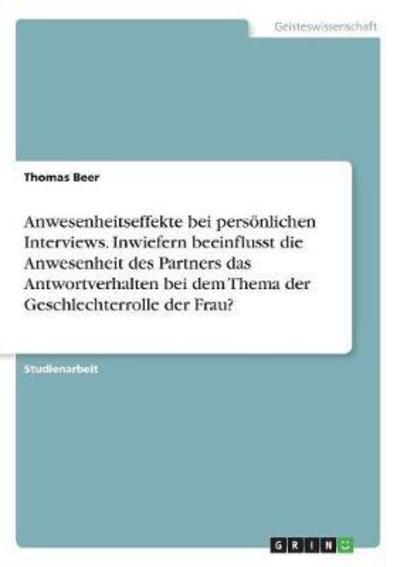 Cover for Beer · Anwesenheitseffekte bei persönlich (Book)