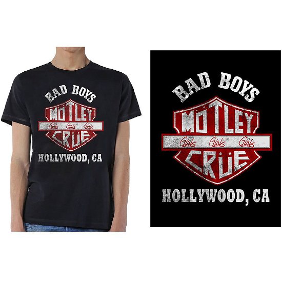 Motley Crue Unisex T-Shirt: Bad Boys Shield - Mötley Crüe - Mercancía - MERCHANDISE - 5056170673259 - 16 de enero de 2020