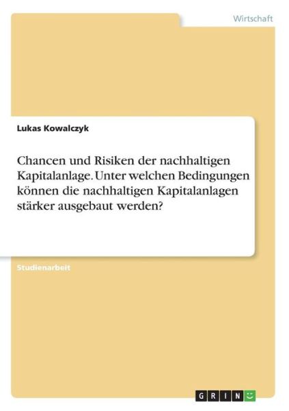 Cover for Kowalczyk · Chancen und Risiken der nachh (Book)