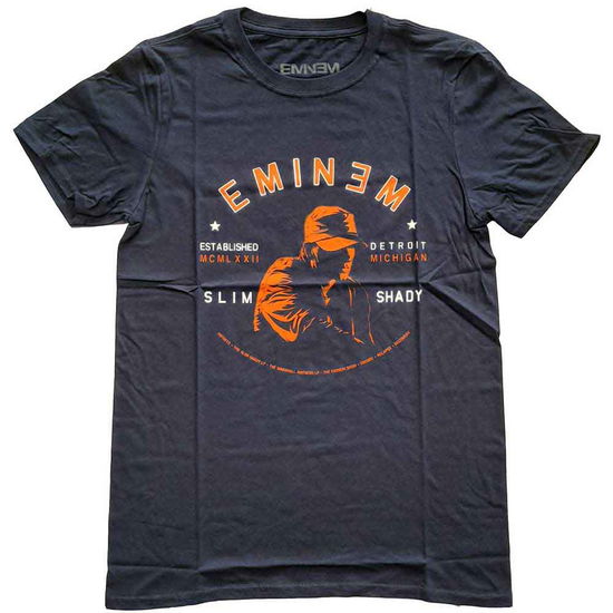 Eminem Unisex T-Shirt: Detroit Portrait (Navy Blue) - Eminem - Gadżety - ROFF - 5023209666261 - 13 stycznia 2015