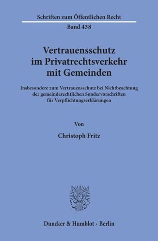 Cover for Fritz · Vertrauensschutz im Privatrechtsv (Book) (1983)