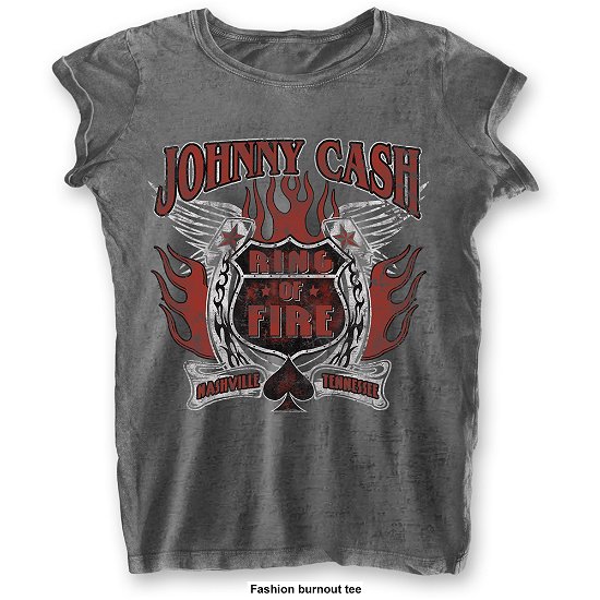 Cover for Johnny Cash · Johnny Cash Ladies Fashion Tee: Ring of Fire (Burn Out) (TØJ) [size XS] [Grey - Ladies edition]