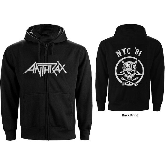 Anthrax Unisex Zipped Hoodie: Not Man NYC (Back Print) - Anthrax - Marchandise -  - 5056170668262 - 