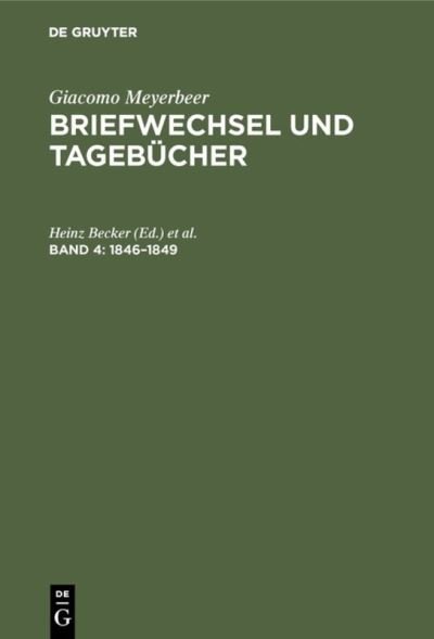 Cover for Giacomo Meyerbeer · Briefwechsel und Tagebu?cher (Bog) (1985)