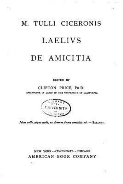 Cover for Marcus Tullius Cicero · M. Tulli Ciceronis Laelivs de amicitia (Paperback Bog) (2015)