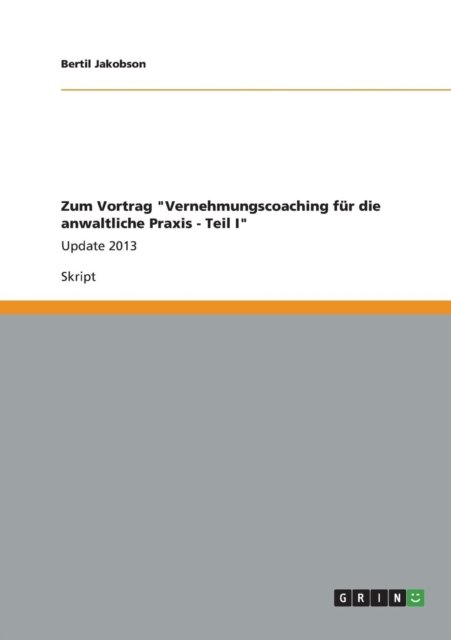 Cover for Jakobson · Zum Vortrag &quot;Vernehmungscoachi (Book) (2013)