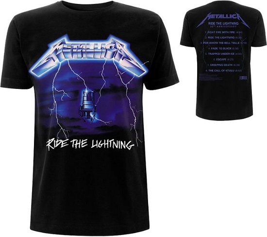 Metallica Unisex Tee: Ride The Lightning Tracks (Back Print) - Metallica - Merchandise - PHM - 5060489504265 - 22. oktober 2018