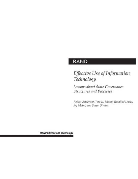 Cover for Rosalind Lewis · Effective Use of Information Technology: Lessons about State Governance Structures and Processes (Pocketbok) (2003)