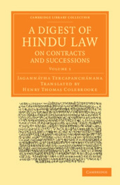 Cover for Jagannatha Tercapanchanana · A Digest of Hindu Law, on Contracts and Successions: With a Commentary by Jagannatha Tercapanchanana - Cambridge Library Collection - Perspectives from the Royal Asiatic Society (Paperback Book) (2013)