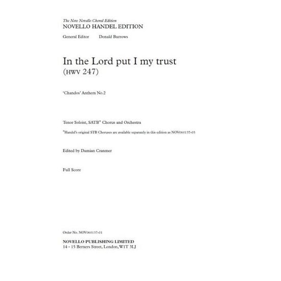 In The Lord Put I My Trust HWV 247 - George Frideric Handel - Libros - Omnibus Press - 9781780388267 - 1 de diciembre de 2012