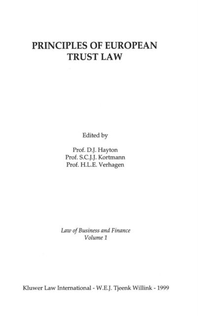 Cover for David J. Hayton · Principles of European Trust Law - Law of Business and Finance Set (Hardcover Book) (1999)