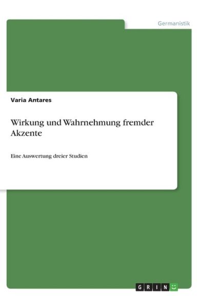 Cover for Antares · Wirkung und Wahrnehmung fremder (Book)