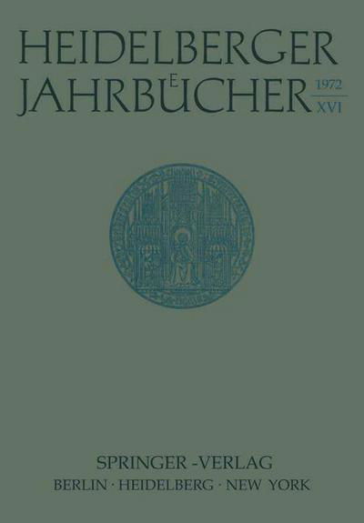 Cover for H Schipperges · Heidelberger Jahrbucher (Paperback Bog) [German edition] (1972)