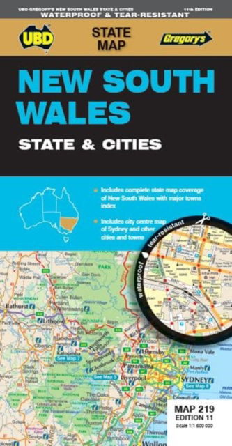 Cover for UBD Gregory's · New South Wales State &amp; Cities Map 219 11th ed waterproof - State Map (Map) [Eleventh edition] (2023)