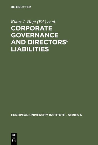 Cover for Klaus J Hopt · Corporate Governance and Directors' (Book) (1984)
