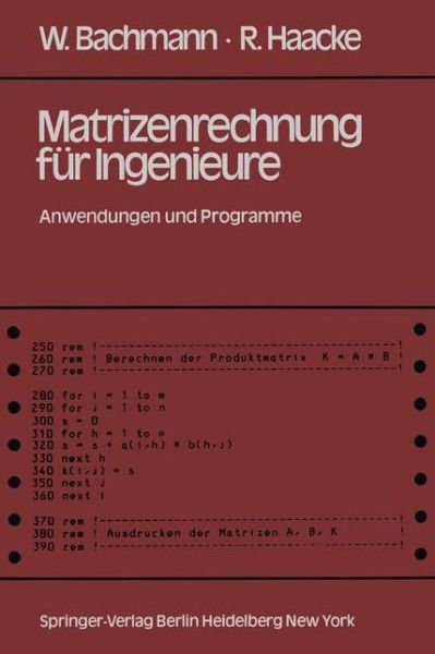Cover for W. Bachmann · Matrizenrechnung Fur Ingenieure (Paperback Book) [German edition] (1982)