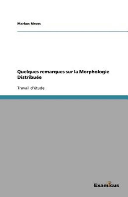 Cover for Mross · Quelques remarques sur la Morphol (Book) [French edition] (2012)