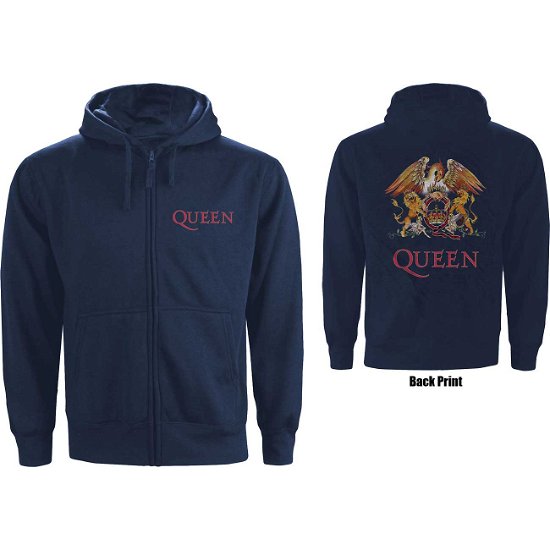 Queen Unisex Zipped Hoodie: Classic Crest (Back Print) - Queen - Merchandise -  - 5056170666275 - 