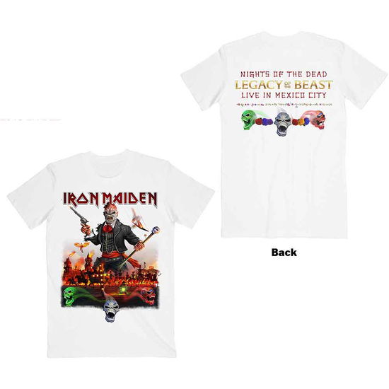 Cover for Iron Maiden · Iron Maiden Unisex T-Shirt: Legacy of the Beast Live In Mexico City (Back Print) (T-shirt) [size L] [White - Unisex edition]