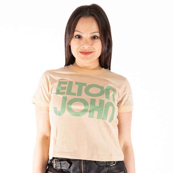 Cover for Elton John · Elton John Ladies Crop Top: Retro Text Ringer (Sleeve Print) (CLOTHES) [size S]