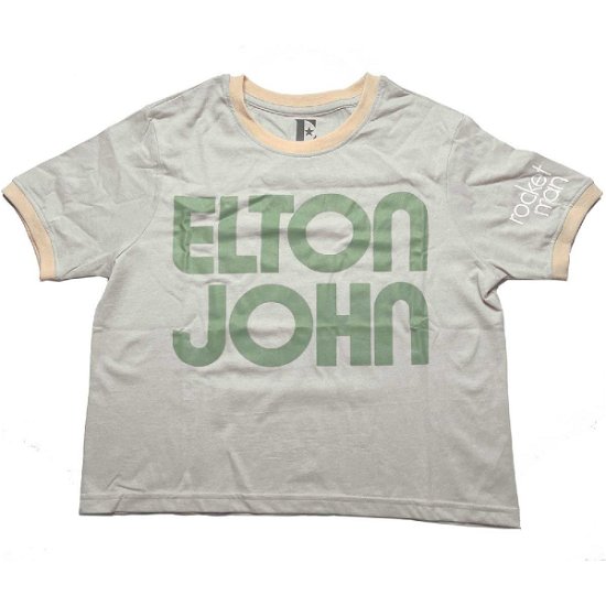 Elton John Ladies Crop Top: Retro Text Ringer (Sleeve Print) - Elton John - Merchandise -  - 5056561064277 - 