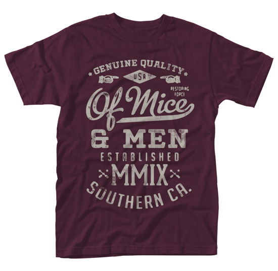 Cover for Of Mice &amp; Men · Of Mice &amp; Men: Genuine (Maroon) (T-Shirt Unisex Tg Xl) (N/A) [size XL] [Maroon edition] (2017)