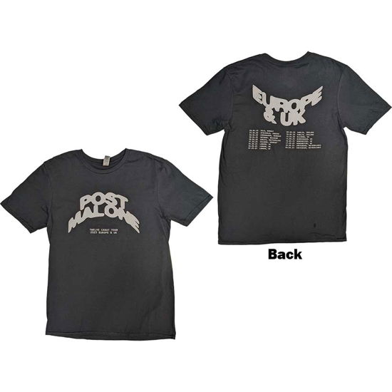 Post Malone Unisex T-Shirt: Curved Logo 2023 Tour Dates (Back Print & Ex-Tour) - Post Malone - Merchandise -  - 5056737233278 - 