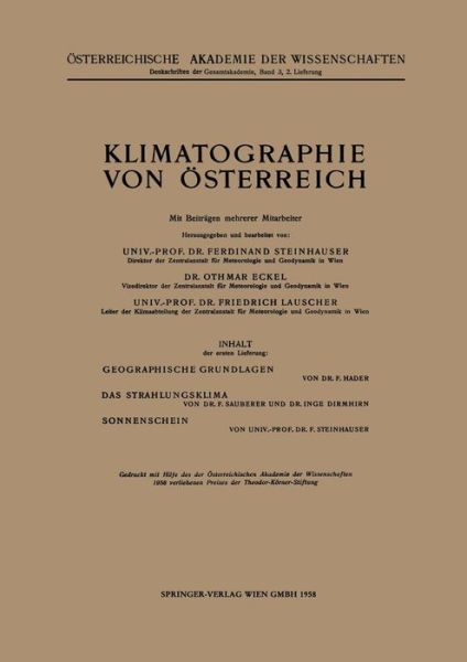 Cover for F. Steinhauser · Klimatographie Von OEsterreich (Paperback Book) (1958)
