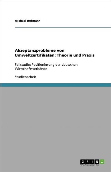Cover for Hofmann · Akzeptanzprobleme von Umweltzer (Book) [German edition] (2013)