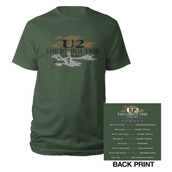 Cover for U2 · U2 Unisex T-Shirt: Joshua Tree Logo 2017 (Back Print) (Ex-Tour) (T-shirt) [size S] [Green - Unisex edition]