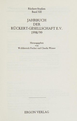 Cover for Wolfdietrich Fischer · Jahrbuch Der Ruckert Gesellschaft (Paperback Book) (1999)