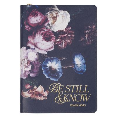 Cover for Be Still &amp; Know Midnight Blue Floral Zippered Faux Journal (Book) (2024)