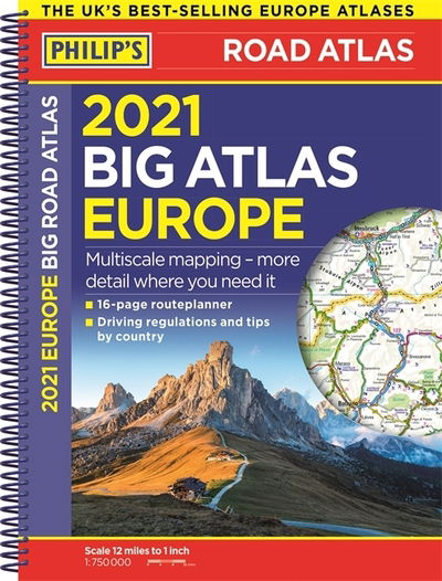 Cover for Philip's Maps · 2021 Philip's Big Road Atlas Europe: (A3 Spiral binding) - Philip's Road Atlases (Spiral Book) (2020)