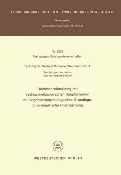 Cover for Gerheid Scheerer-Neumann · Rechtschreibtraining Mit Rechtschreibschwachen Hauptscheulern Auf Kognitionspsychologischer Grundlage: Eine Empirische Untersuchung (Paperback Book) [1988 edition] (1988)