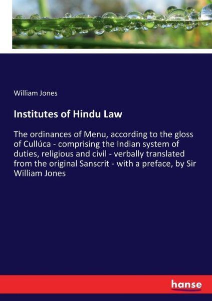 Cover for William Jones · Institutes of Hindu Law (Paperback Book) (2017)