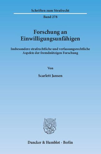 Cover for Jansen · Forschung an Einwilligungsunfähi (Book) (2015)