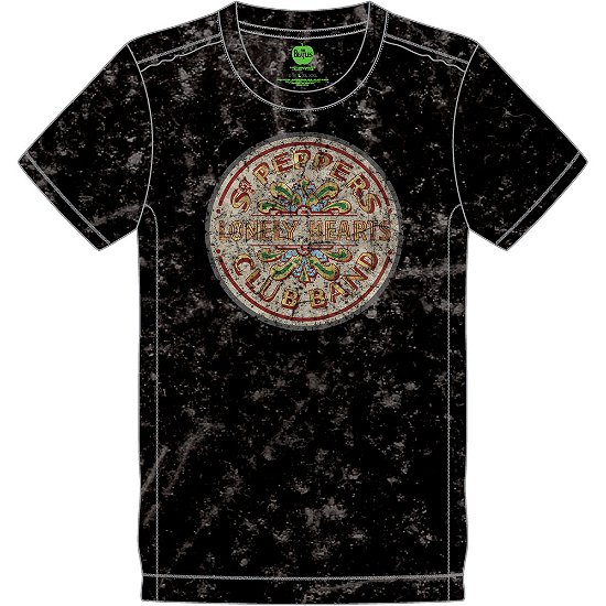 Cover for The Beatles · The Beatles Unisex T-Shirt: Sgt Pepper Drum Snow Wash (Wash Collection) (T-shirt) [size M] [Black - Unisex edition]