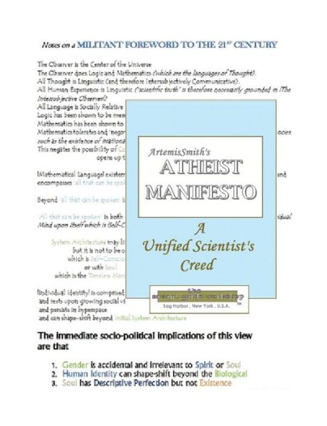 Cover for Annselm L N V Morpurgo · Artemissmith's Atheist Manifesto a Unified Scientist's Creed (Paperback Book) (2015)