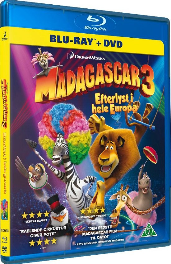 Cover for Madagascar 3 · Madagascar 3: Efterlyst i hele Europa (Blu-ray/DVD) [Blu-Ray+DVD edition] (2012)