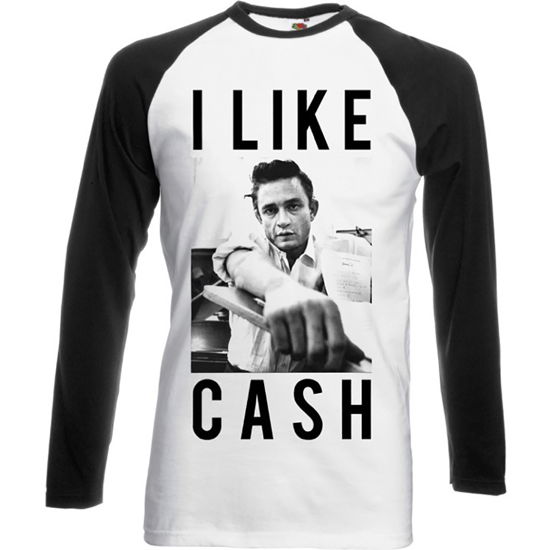 Johnny Cash Unisex Raglan T-Shirt: I Like Cash - Johnny Cash - Koopwaar -  - 5055979995289 - 