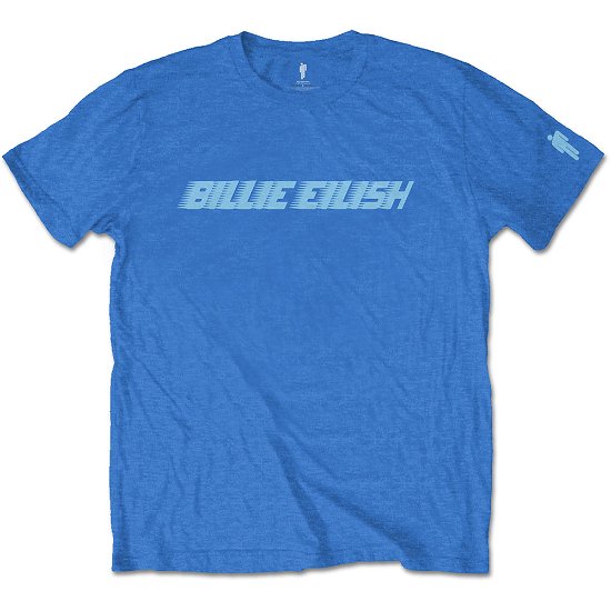 Billie Eilish Unisex T-Shirt: Blue Racer Logo (Sleeve Print) - Billie Eilish - Produtos - MERCHANDISE - 5056170683289 - 21 de janeiro de 2020